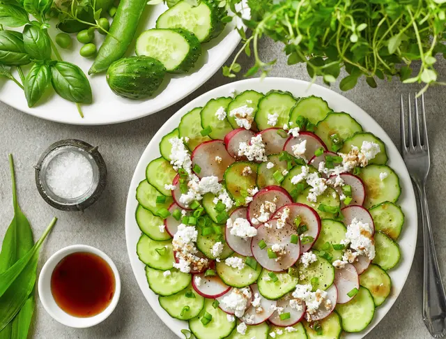 Carpaccio de concombre et de radis au fromage frais