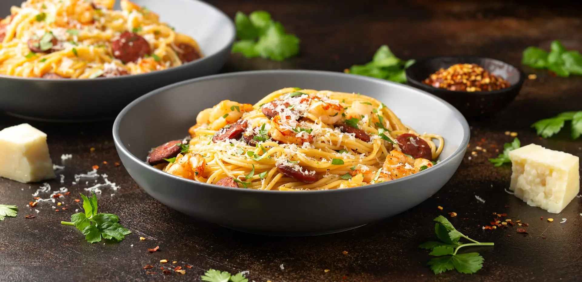 Pâtes aux crevettes et au chorizo