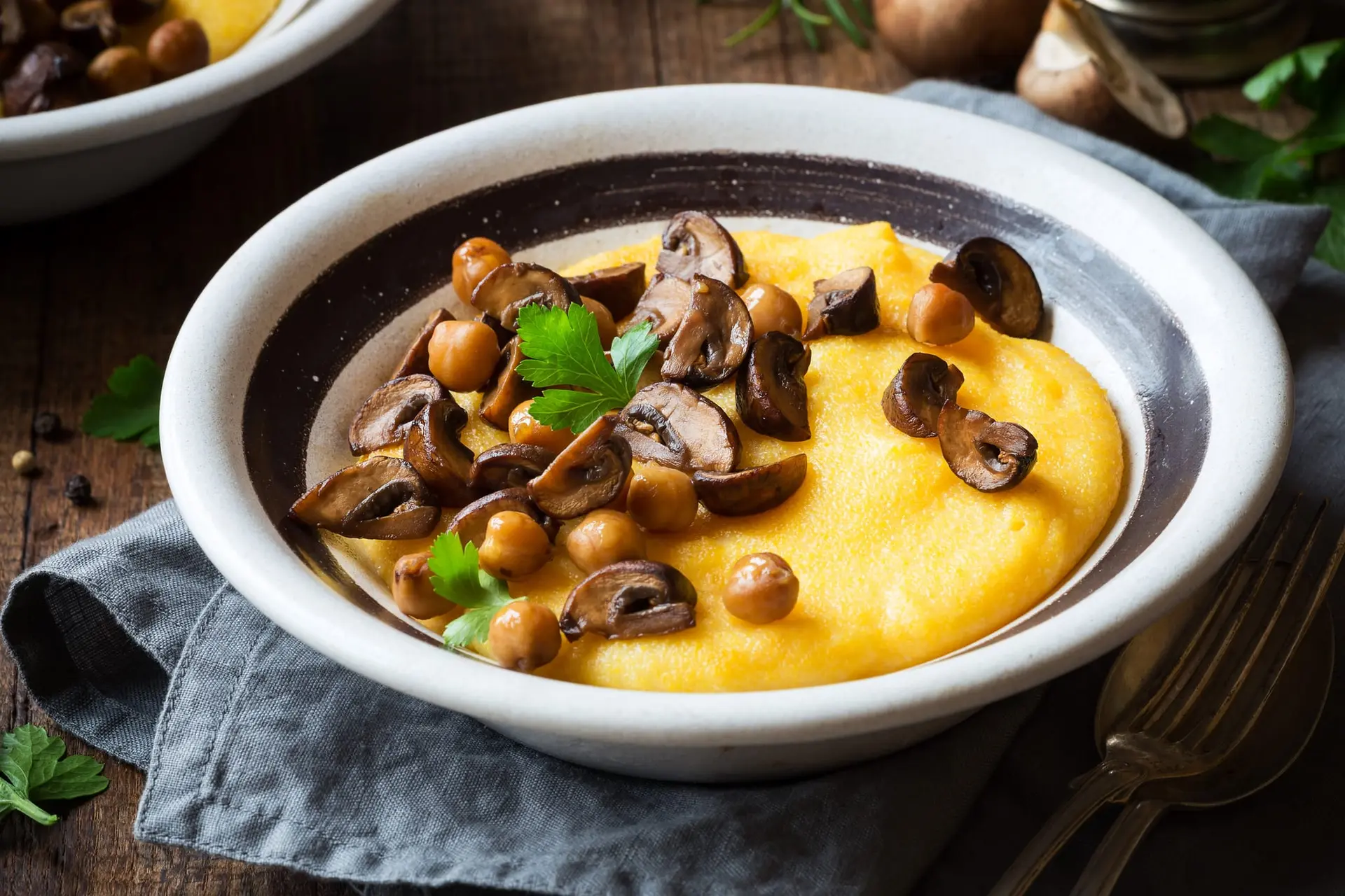 Polenta aux champignons et pois chiches