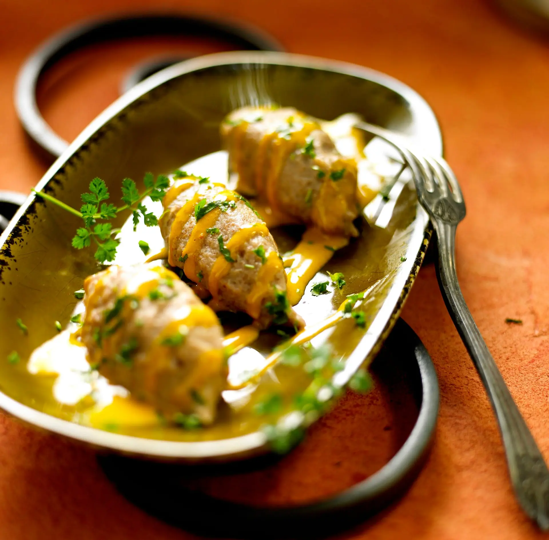 Quenelles de pieds de mouton à la crème de mangue