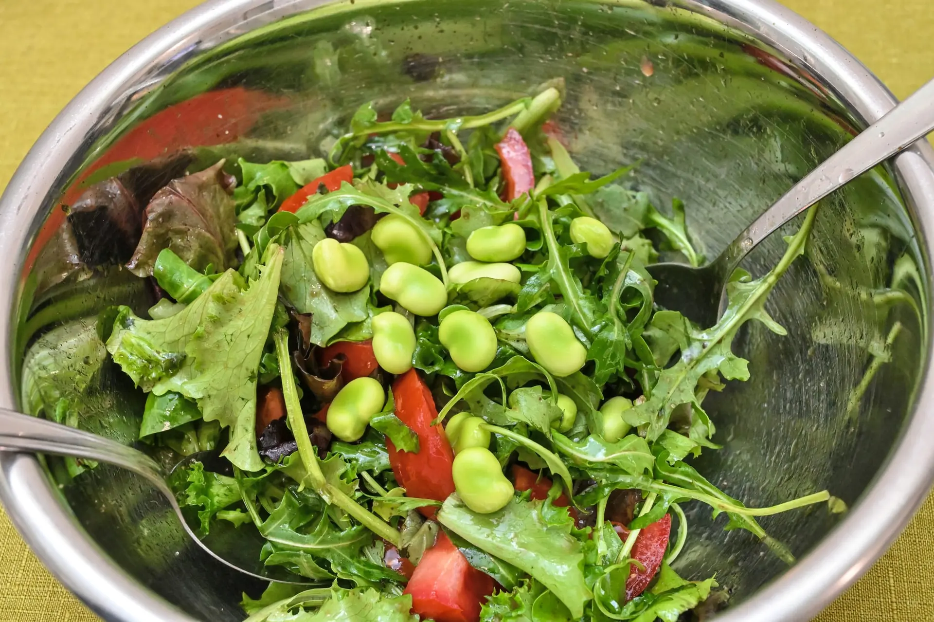 Salade aux fèves et à la roquette