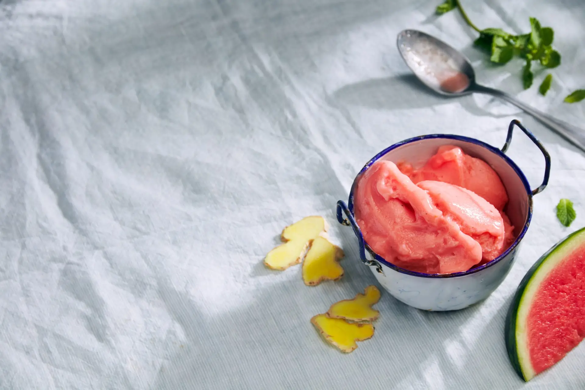 Sorbet à la menthe, pastèque et gingembre