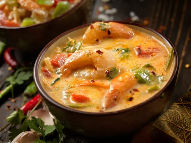 Soupe de crevettes au lait de coco et curry
