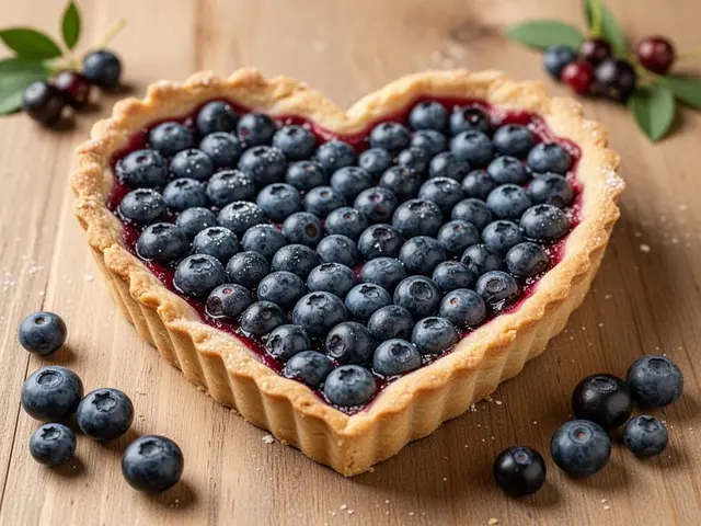 Tarte aux myrtilles en forme de cœur, pour la fête des mères