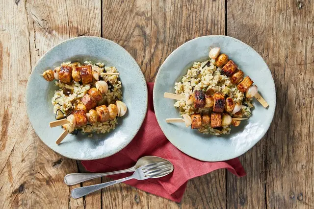 Brochettes de tempeh et champignons