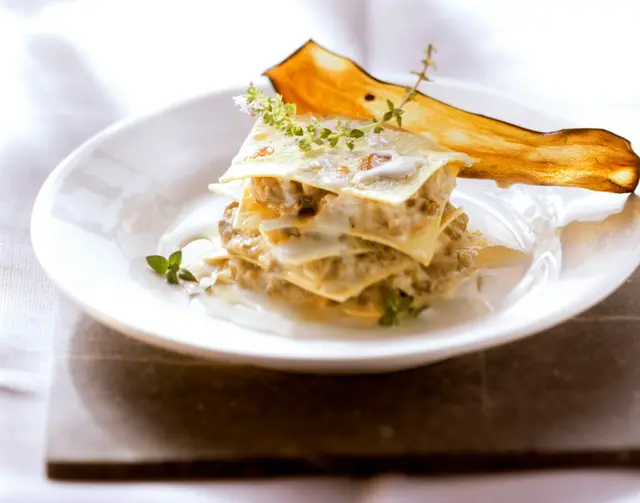 Lasagnes aux aubergines, au gorgonzola et au thym