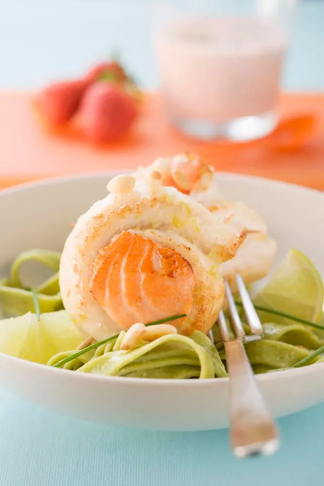 Roulés de sole et tagliatelles vertes