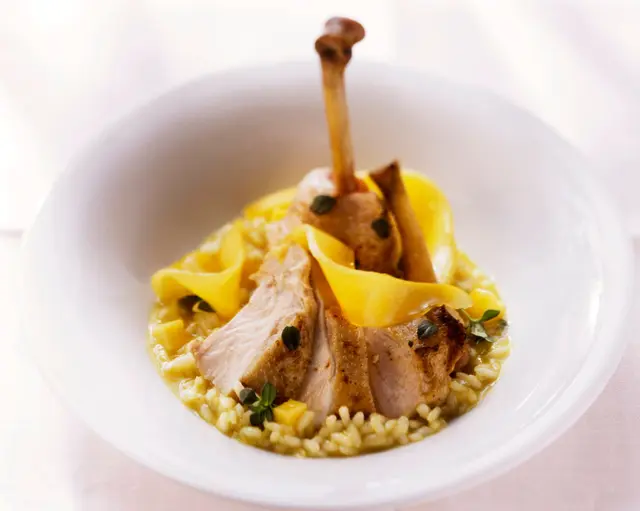 Poulet au citron accompagné de risotto à la mangue