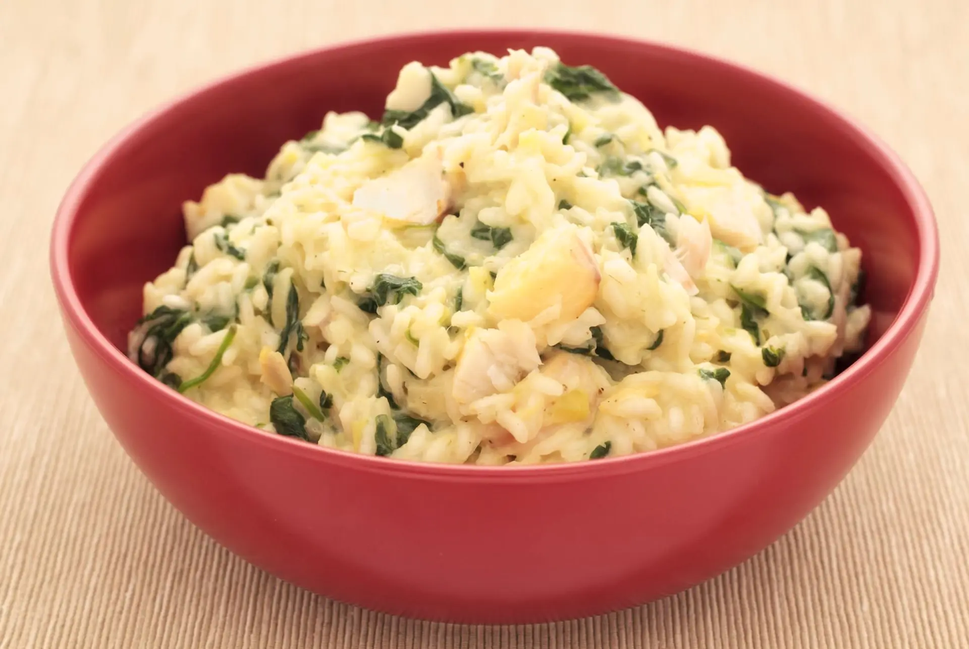 Risotto au haddock, aux poireaux et épinards