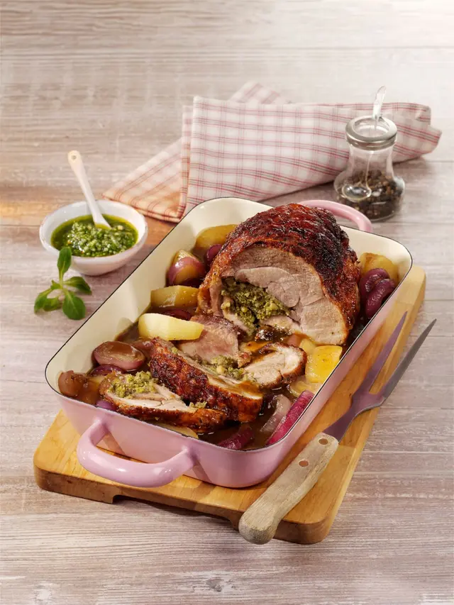 Cuisses de dinde au pesto de mâche et coing