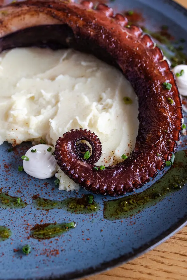 Tentacule de poulpe grillé sur purée de pommes de terre
