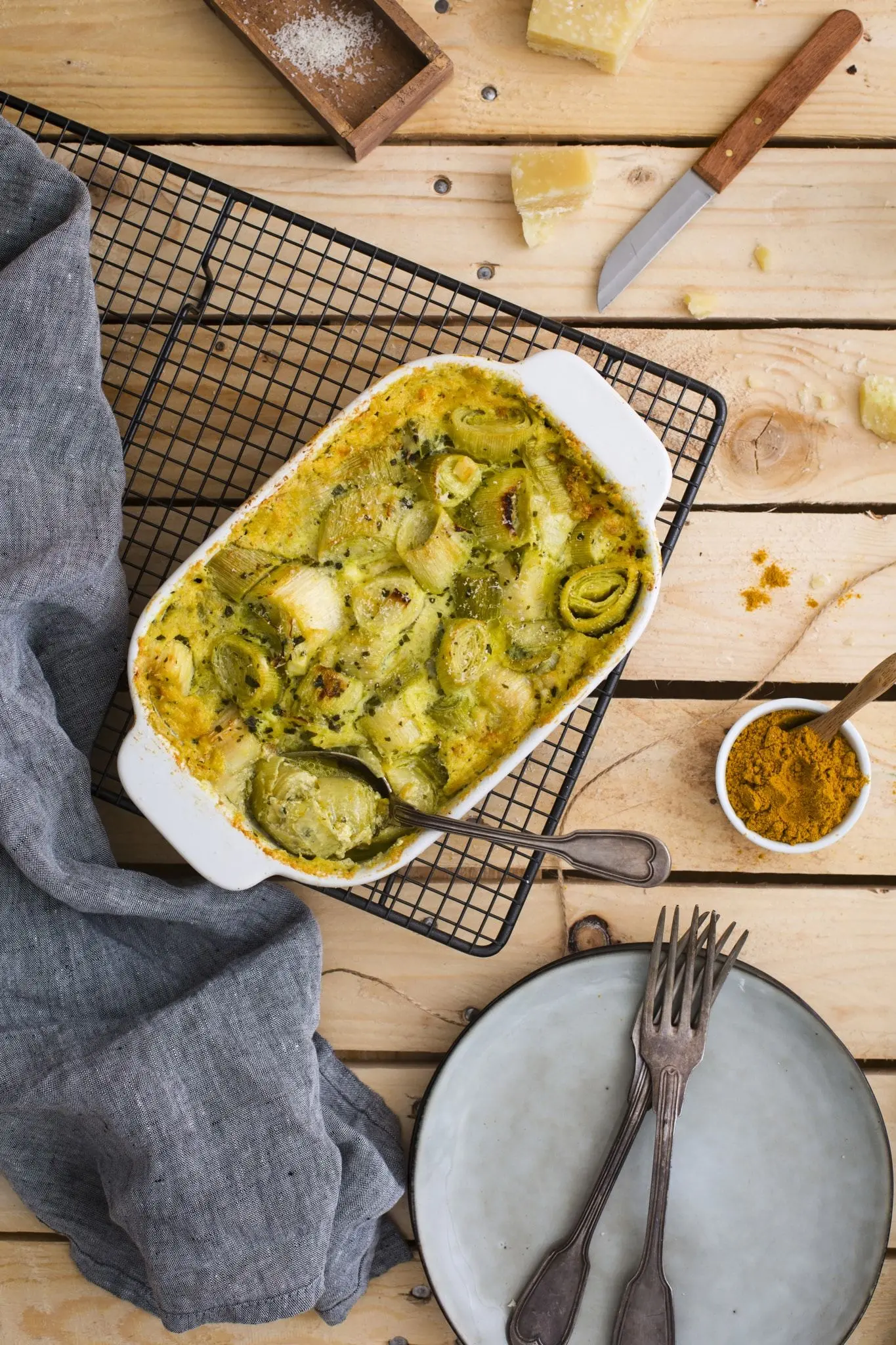 Gratin aux poireaux et parmesan