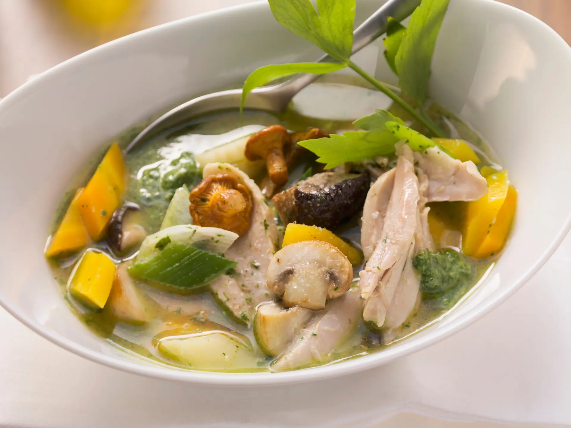 Ragoût de poulet aux légumes aux champignons et à la livèche