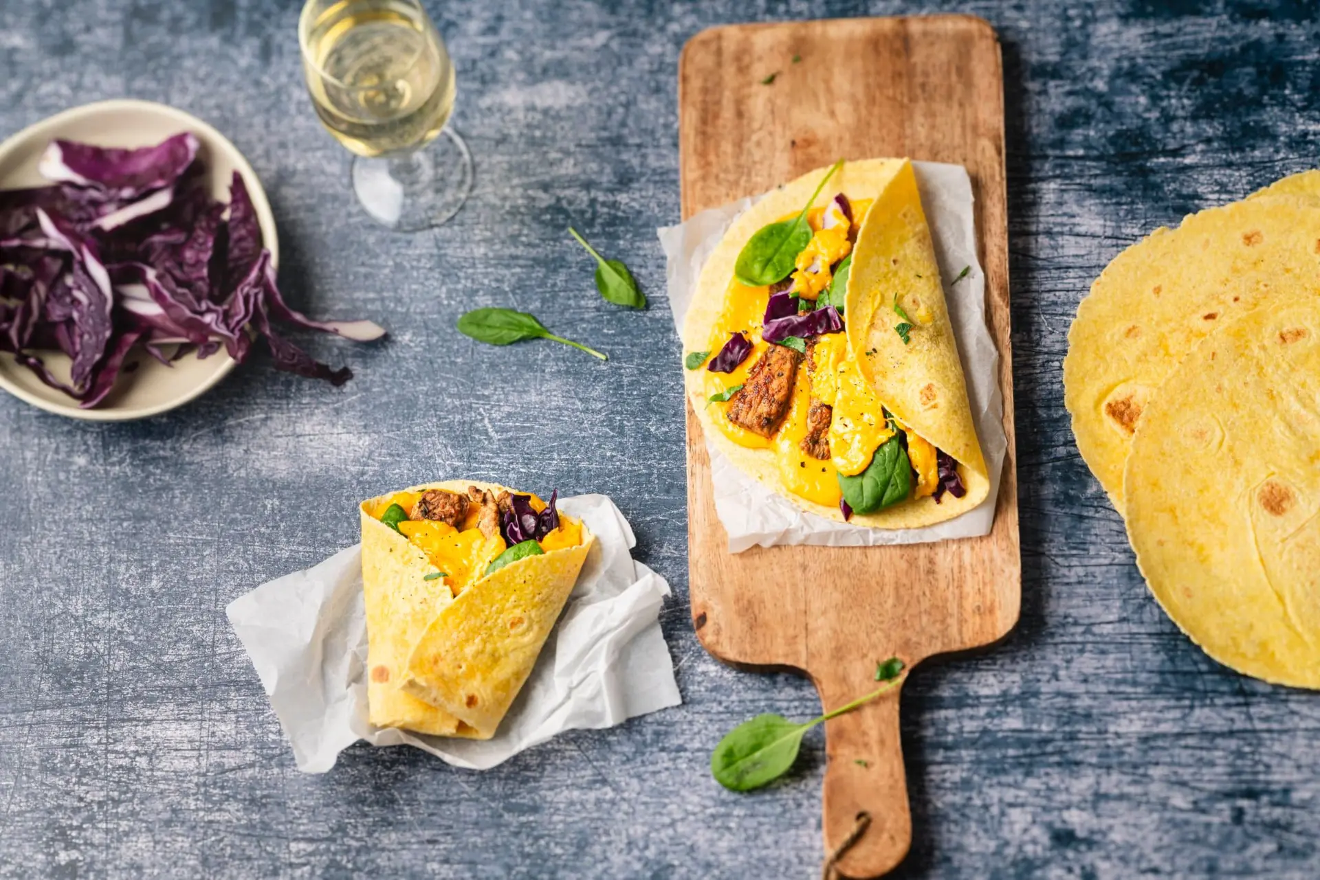 Tacos à la crème de cheddar et dinde marinée