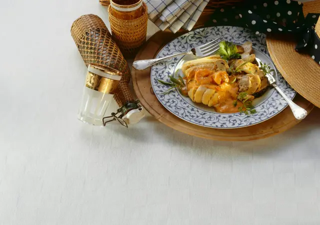Lieu noir, cèpes et crevettes