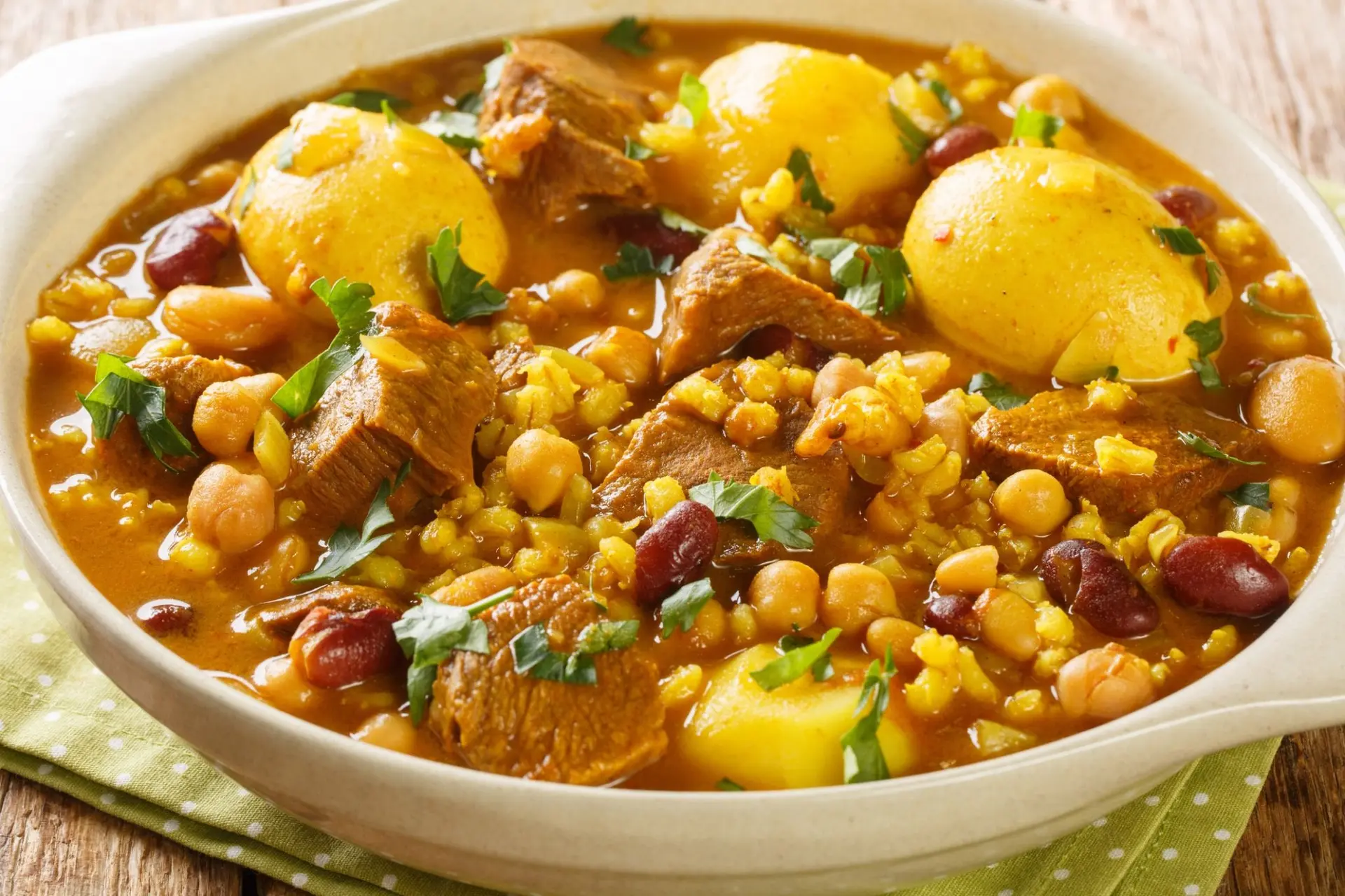 Hamin (plat juif traditionnel au bœuf, pommes de terre, haricots et orge)