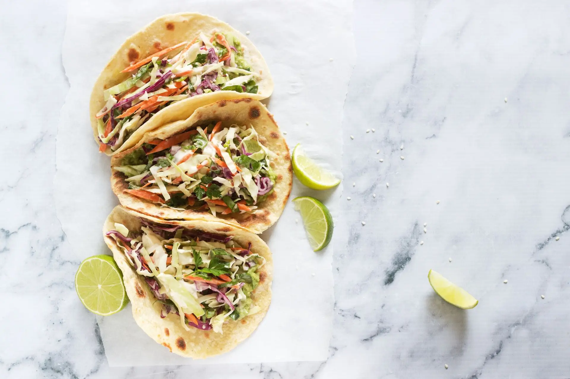 Tacos au guacamole et salade de chou