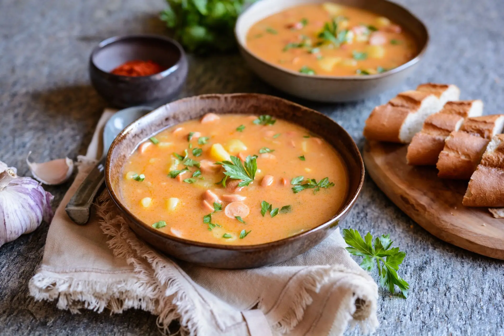 Soupe de Francfort avec tranches de saucisses et pommes de terre