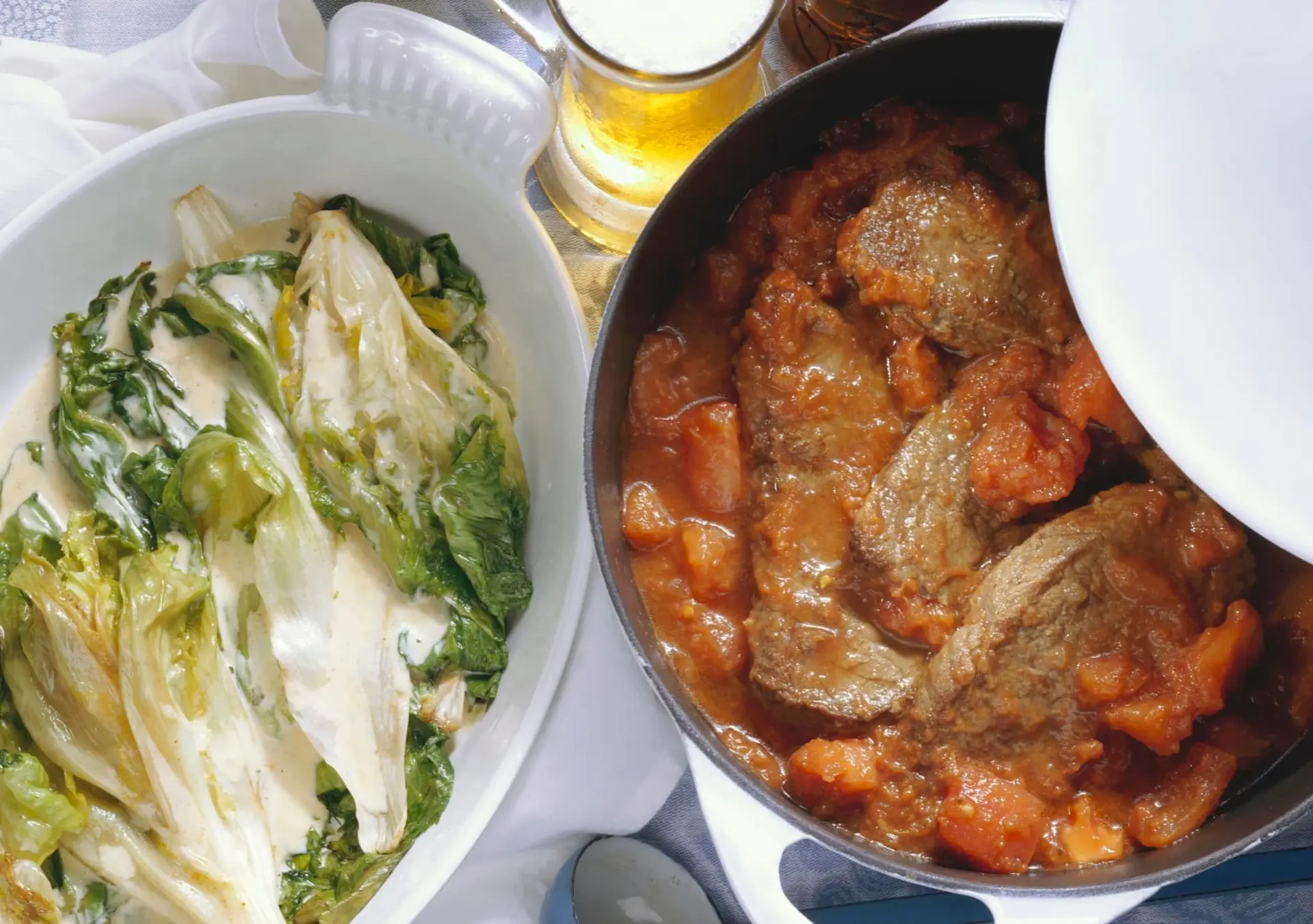 Bœuf braisé à la provençale, endives à la crème