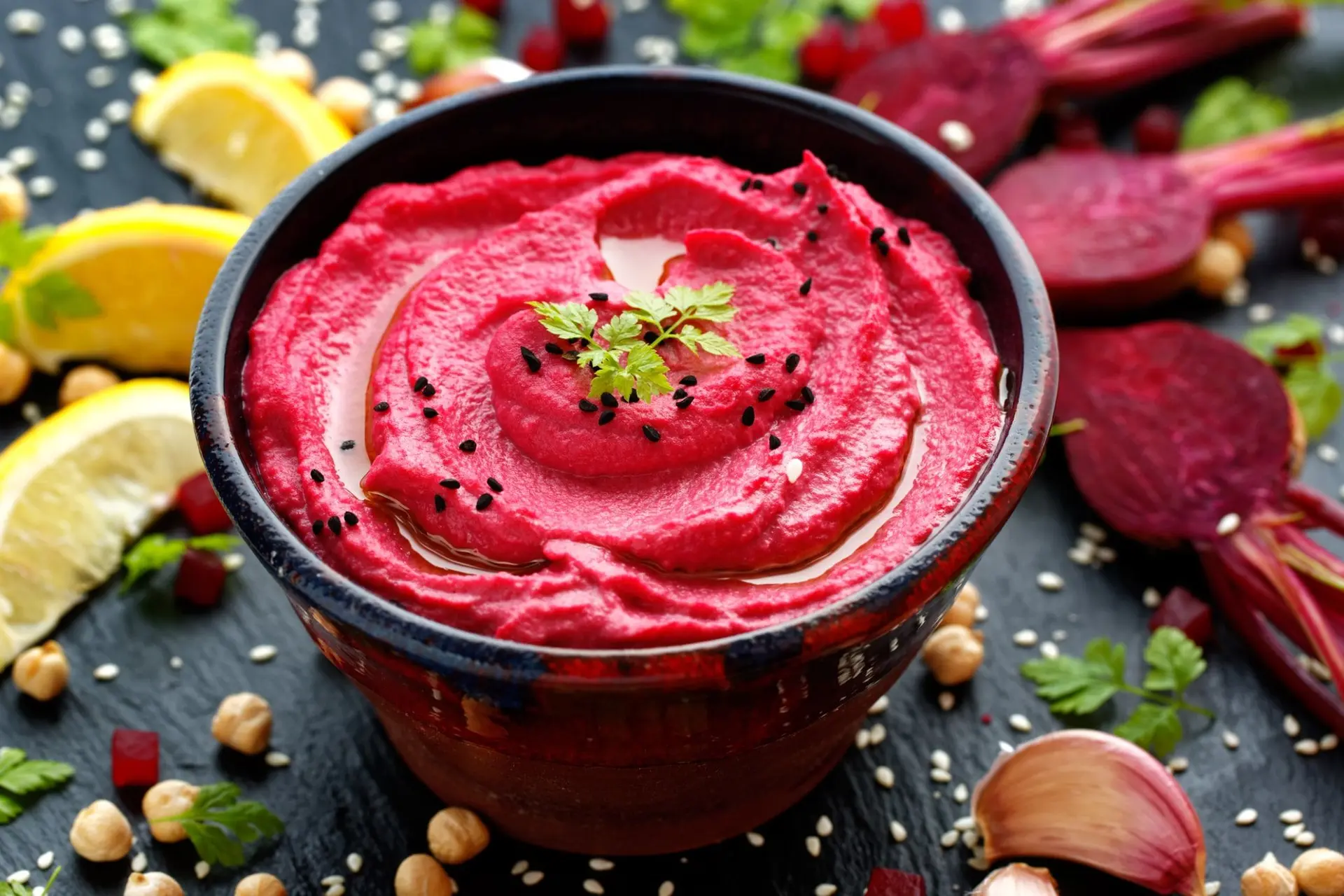 Houmous de betterave rôtie et pois chiches