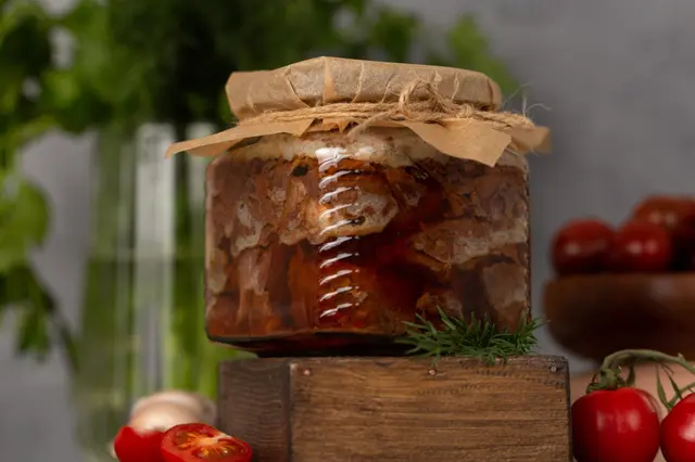 Pot en verre de viande de chevreuil mijotée maison