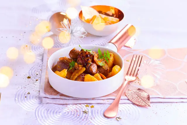 Cassolette de magret de canard aux clémentines et fruits secs