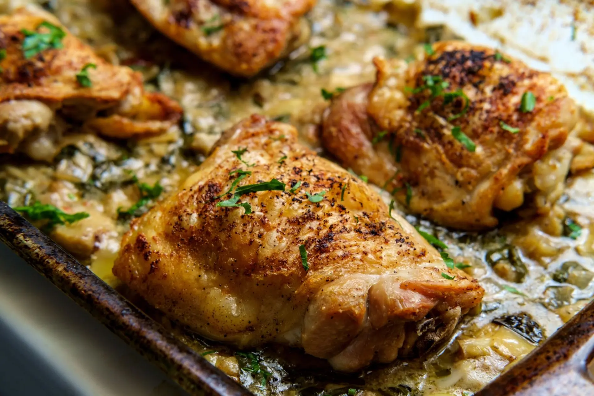 Cuisses de poulet aux artichauts et aux épinards