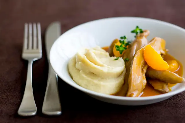 Aiguillettes de canard à la mandarine et purée de pommes de terre