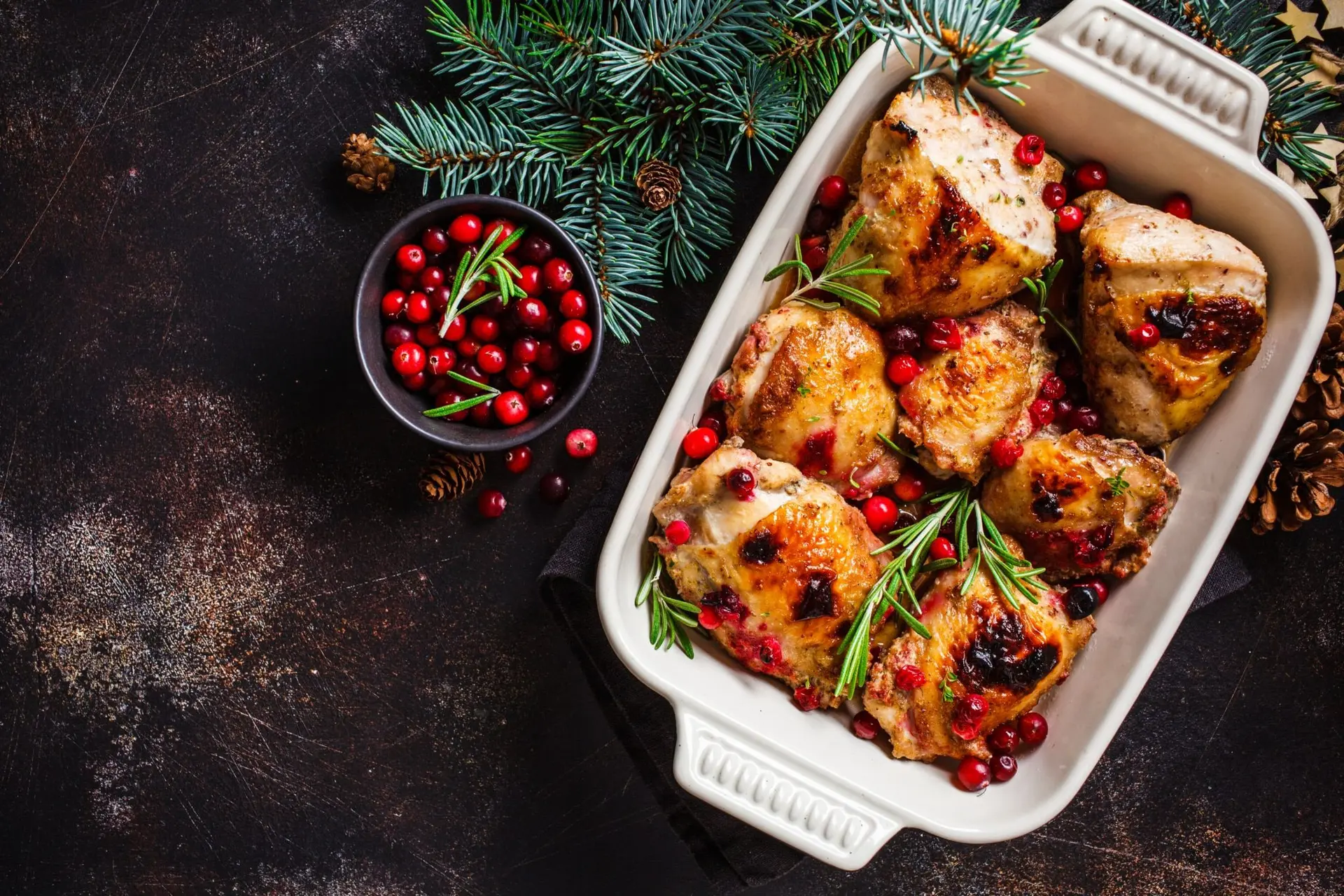 Poulet rôti aux canneberges et romarin