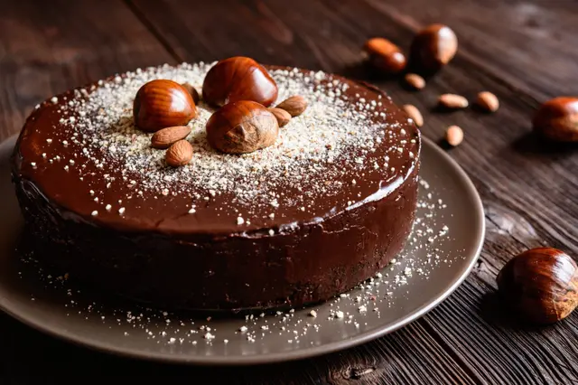 Gâteau aux châtaignes, aux amandes et au chocolat