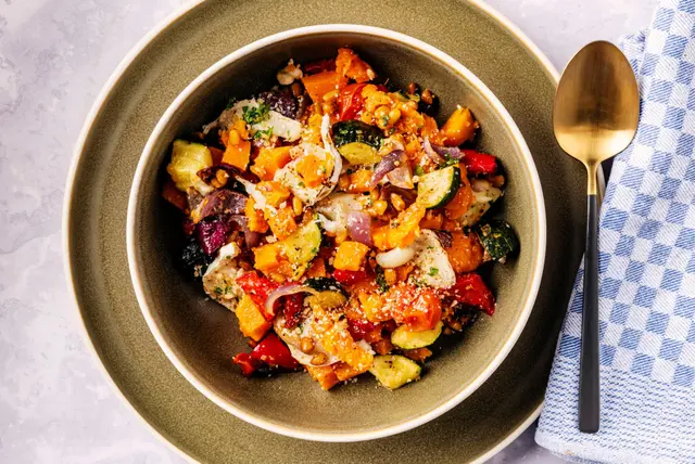 Courge musquée aux tomates cerises et fromage de chèvre