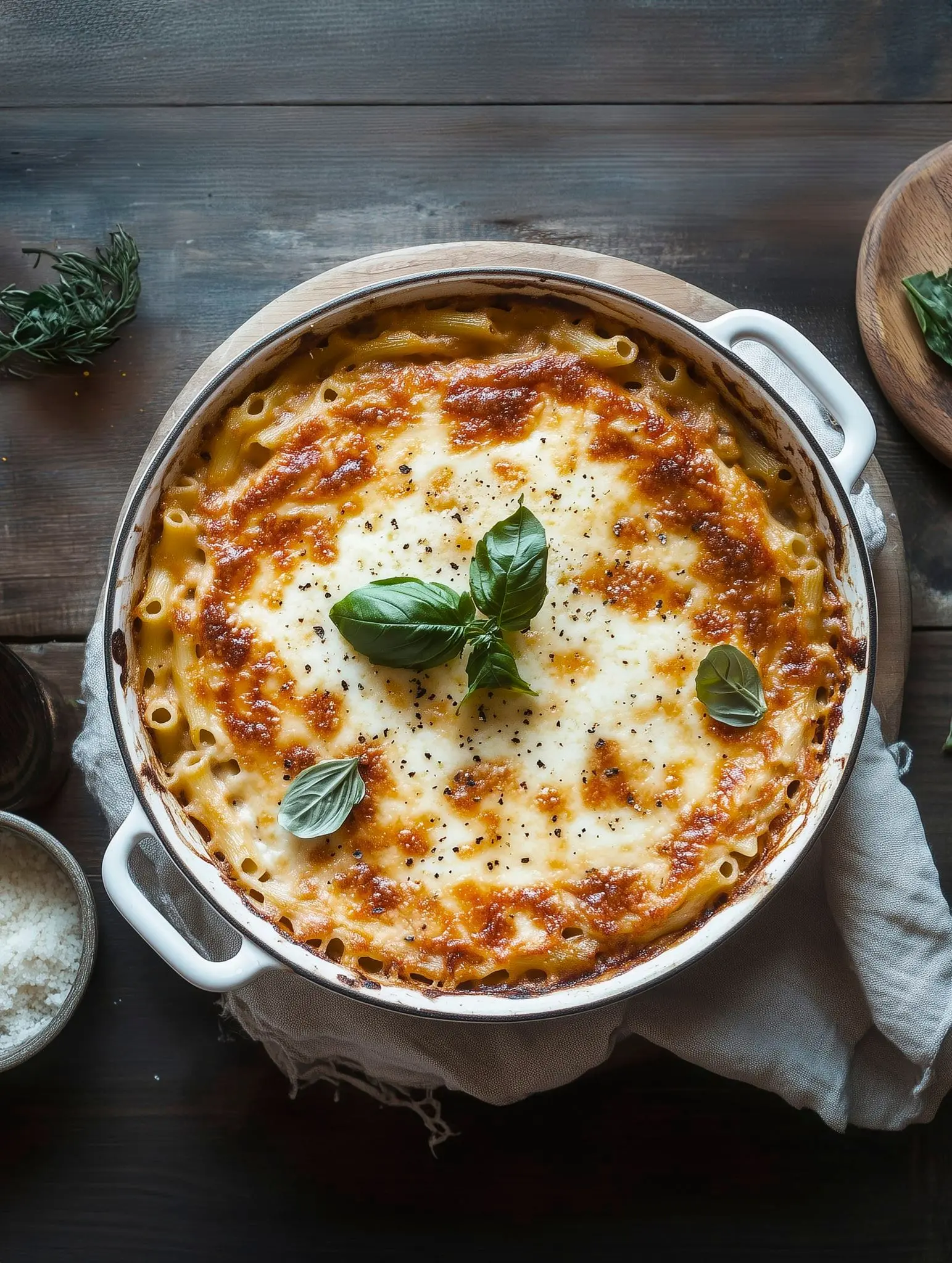 Gratin de macaronis à la mozzarella di bufala