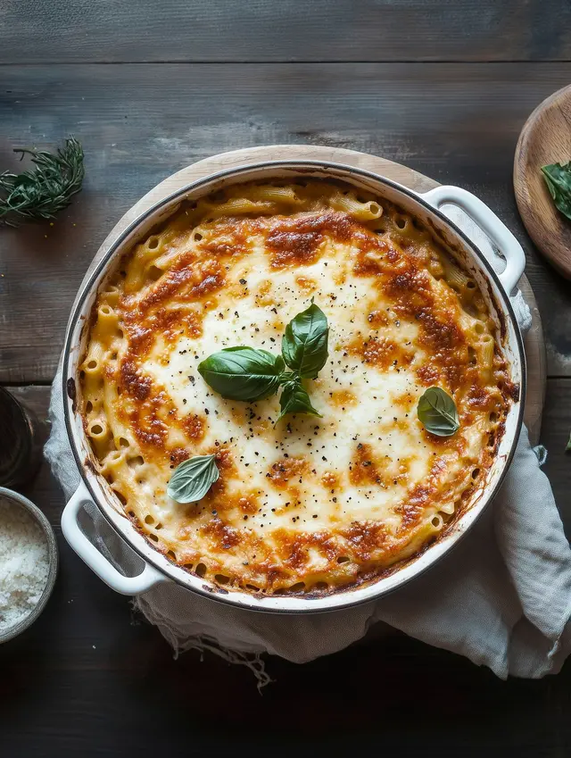 Gratin de macaronis à la mozzarella di bufala