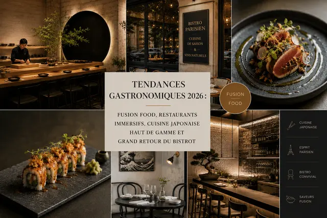 Les fortes tendances gastronomiques 2026 : fusion food, restaurants immersifs, cuisine japonaise haut de gamme et grand retour du bistrot