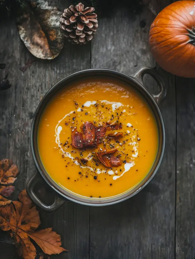Velouté de potiron au lard grillé