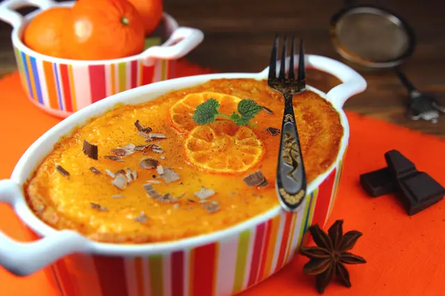 Gratin de fromage blanc à la mandarine et copeaux de chocolat