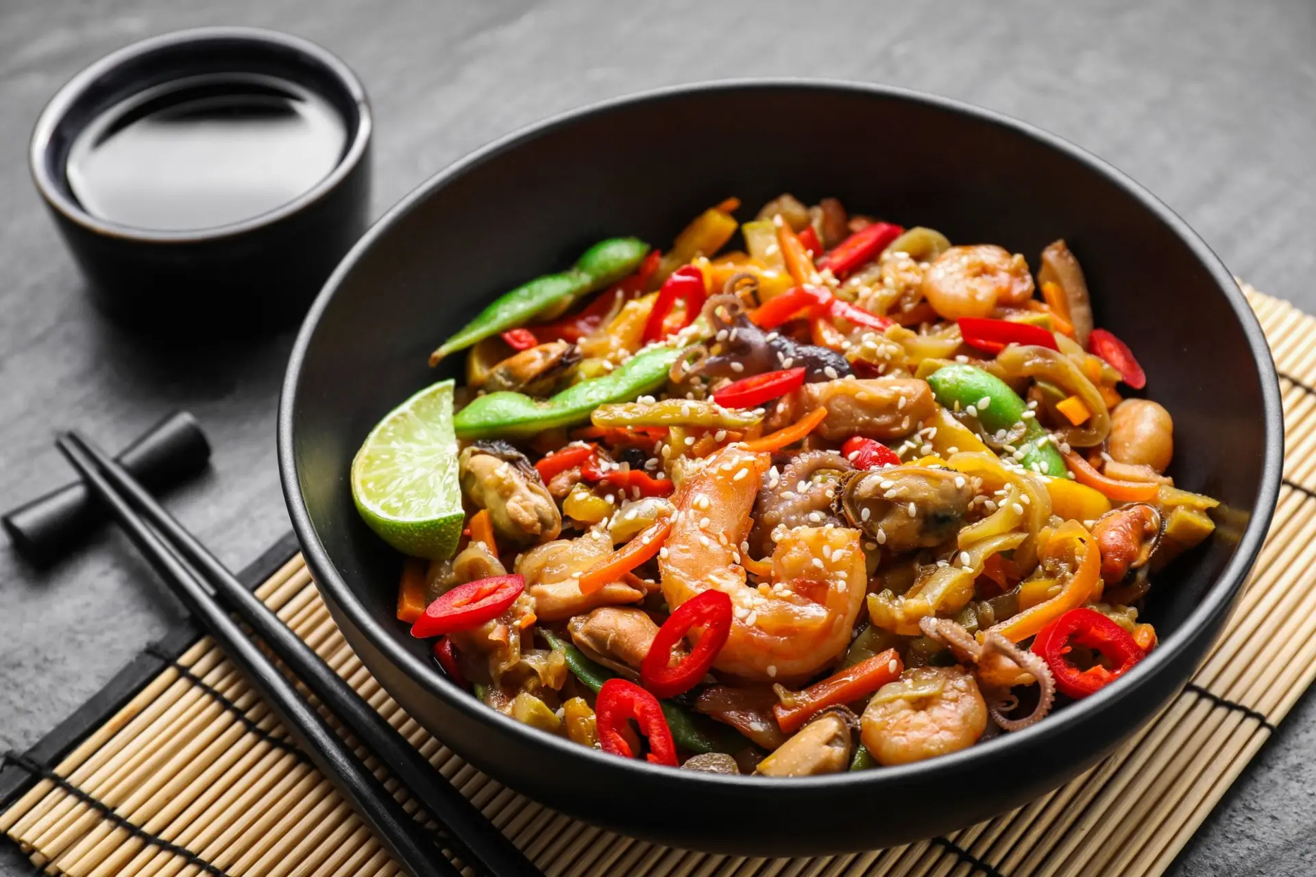 Recette wok sauté de fruits de mer aux légumes