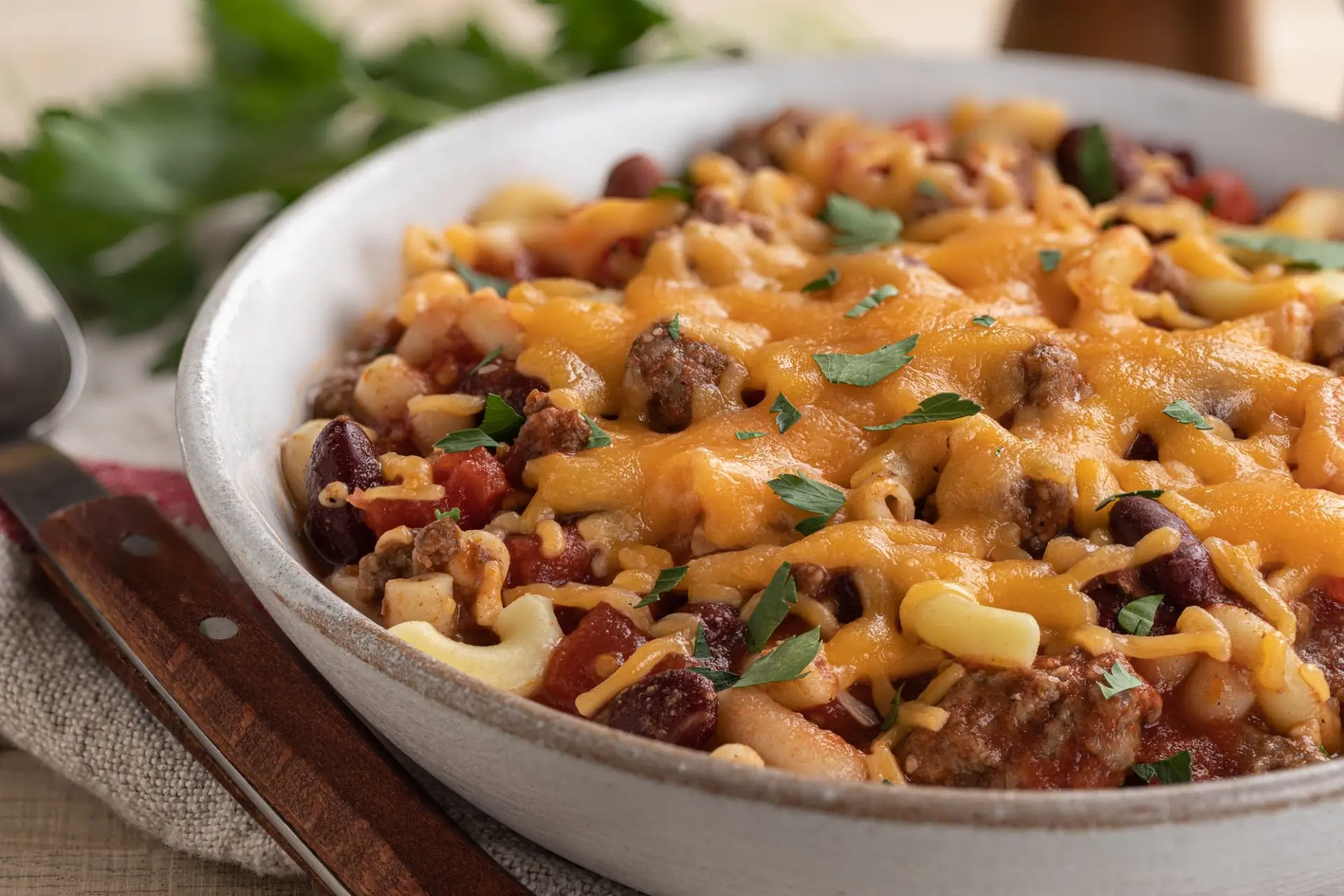 Chili de macaronis au cheddar