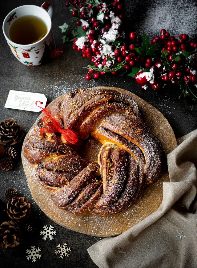Kringle, couronne briochée chocolat-noisettes
