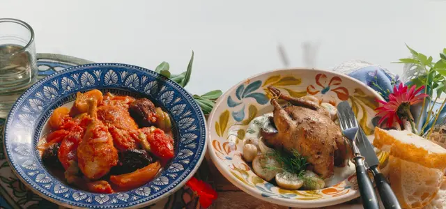 Tafina de poulet et perdrix à la crème et aux champignons