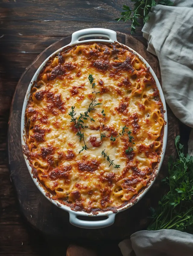 Gratin de macaronis au chorizo et fromage gratiné