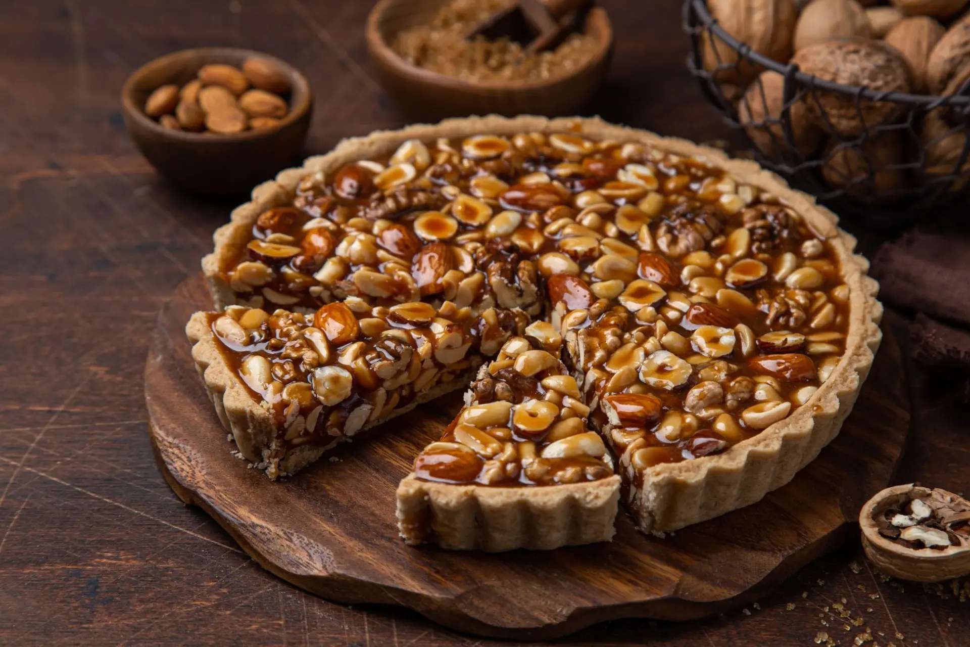 Tarte aux fruits secs et caramel